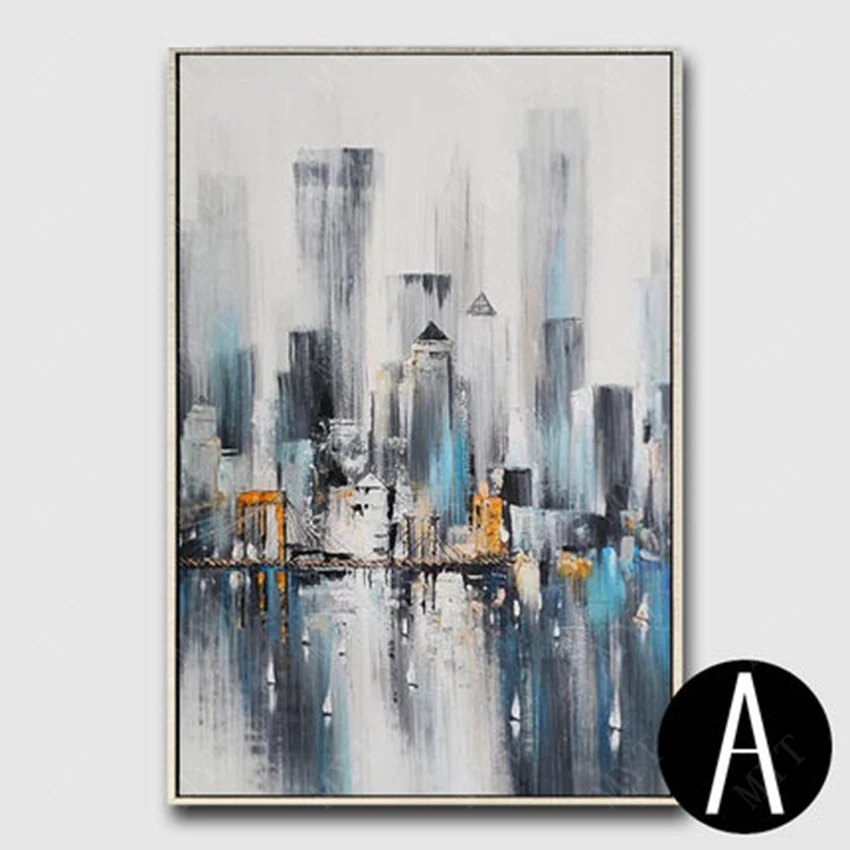 

4 Colors New York Architecture Design Artwork Large Size Oil Painting On Canvas Wall Pictures For Living Room Home Decor