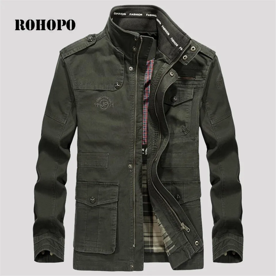 

ROHOPO Jacket Man 5X/6XL/7XL/8XL Oversize men Jacket coat thick 100% cotton casual jacket men army band shoulder pocket coat