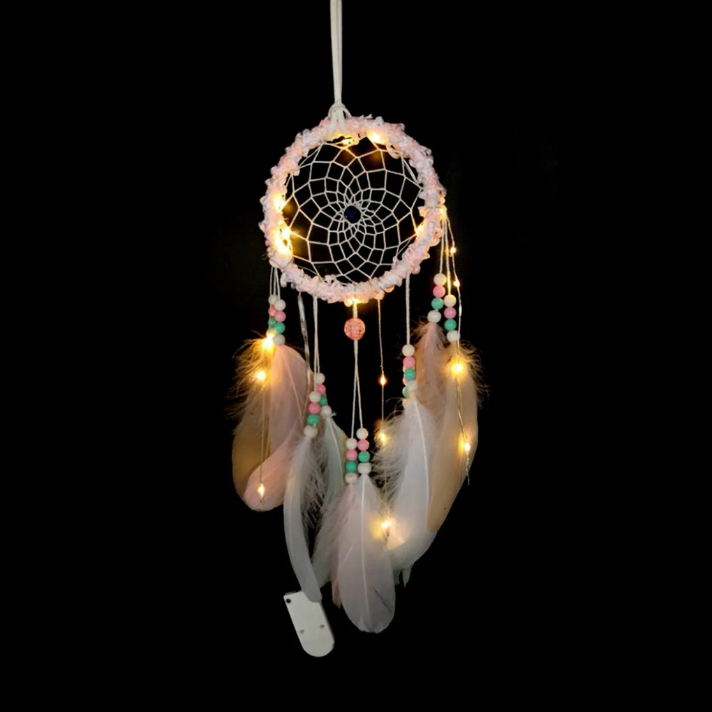 

Xmas Lantern Round Shape Dreamcatcher White Feather Wedding Pendant Home Wall Hanging Ornaments