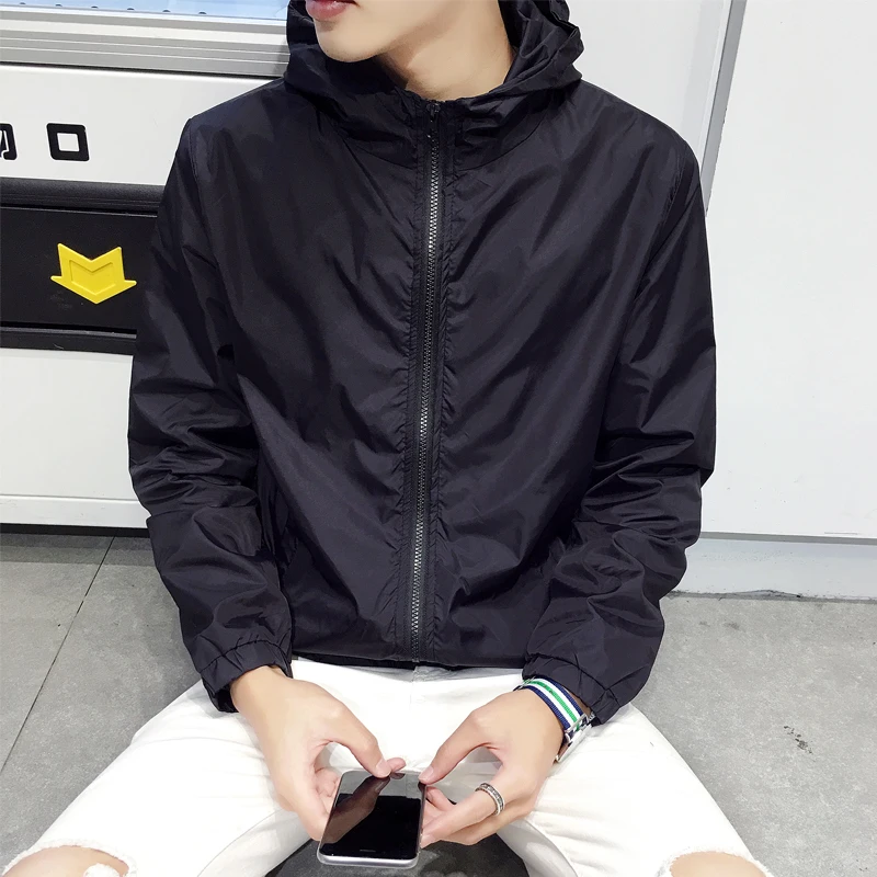 Teen men thin jacket Korean version of Slim solid color hooded jacket