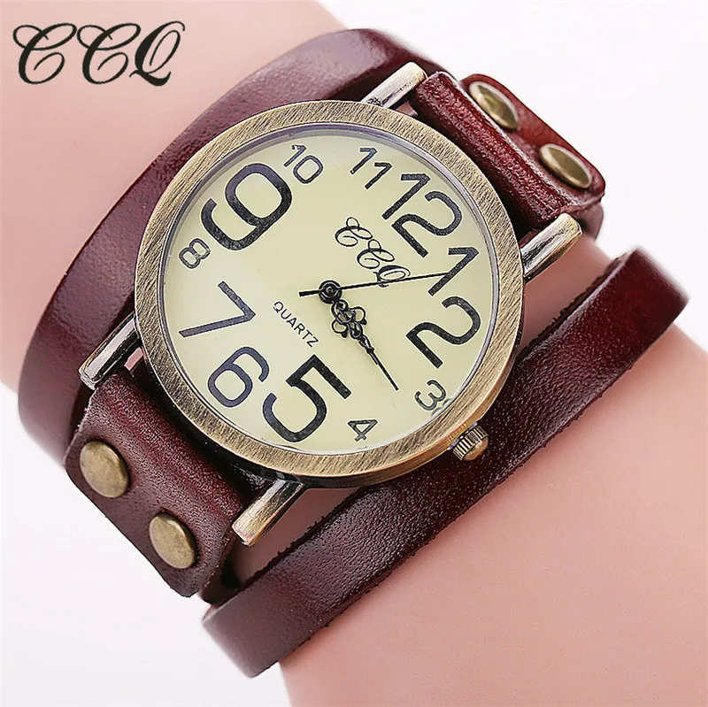 CCQ Luxury Brand Vintage Cow Leather Bracelet font b Watch b font Fashion Women Wristwatch Ladies