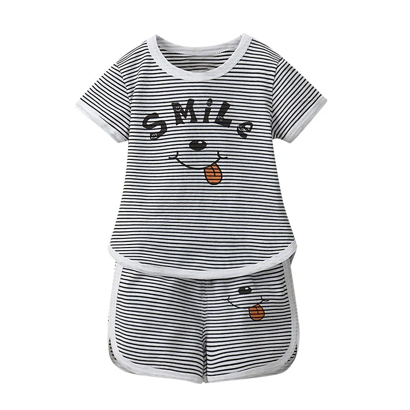 

Summer Sport Set Clothing for Boys Adorable Stripe Letter Print Short Sleeve T-Shirt Blouse Shorts Casual Sportswear