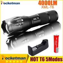 Светодиодный перезаряжаемый фонарик Pocketman XML T6 linterna фонарь 4000 люмен 18650 батарея для наружного кемпинга мощный светодиодный фонарик 93