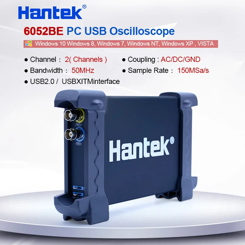 Цифровой осциллограф Hantek 6052BE для ПК USB 2 канала полоса пропускания 50 МГц частота