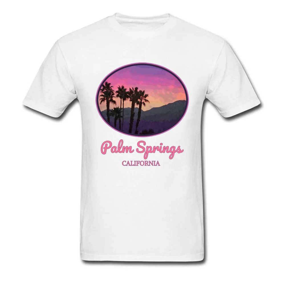 Mens 2018 New Normal Tops T Shirt Crewneck NEW YEAR DAY 100% Cotton Top T-shirts Fashionable Short Sleeve Customized Tee Shirts Palm Springs California. Sunset Mountains Palm Trees Cool Retr white