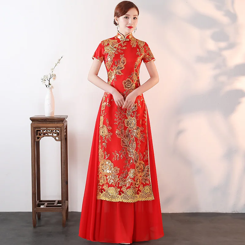 Длинное платье Чонсам AO Dai винтажное вечернее в китайском стиле женское