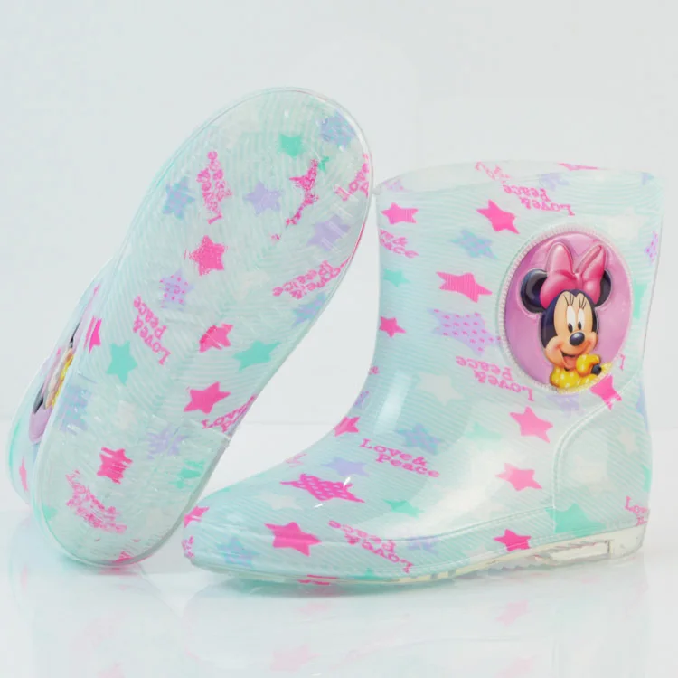 Disney Princess Mickey Minnie children's rain boots rubber shoes cartoon men and women girls rain boots plus cotton detachable