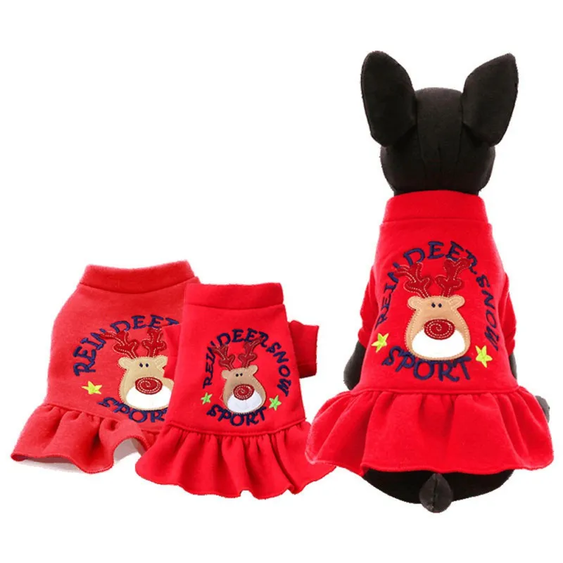 Christmas Deer Pet Dog Clothes Dress Cute New Year Fashion Red Puppy
