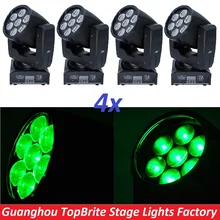 4 xLot Зум ПРИВЕЛО Движущихся Головного Света Мини Вымойте 7×12 Вт RGBW Quad LED Эффект Сценического Освещения 5 ~ 50 Градусов 16 DMX Каналов Заводская Цена