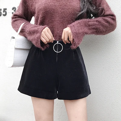 DICLOUD корейские черные шорты женские зимние осенние винтажные с высокой талией короткие женские Harajuku шорты с эластичной талией повседневные шорты - Цвет: Black