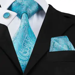 C-566 Для мужчин s галстук синий Пейсли шелк жаккард связей для Для мужчин Hanky запонки набор Бизнес Свадебная вечеринка галстук набор