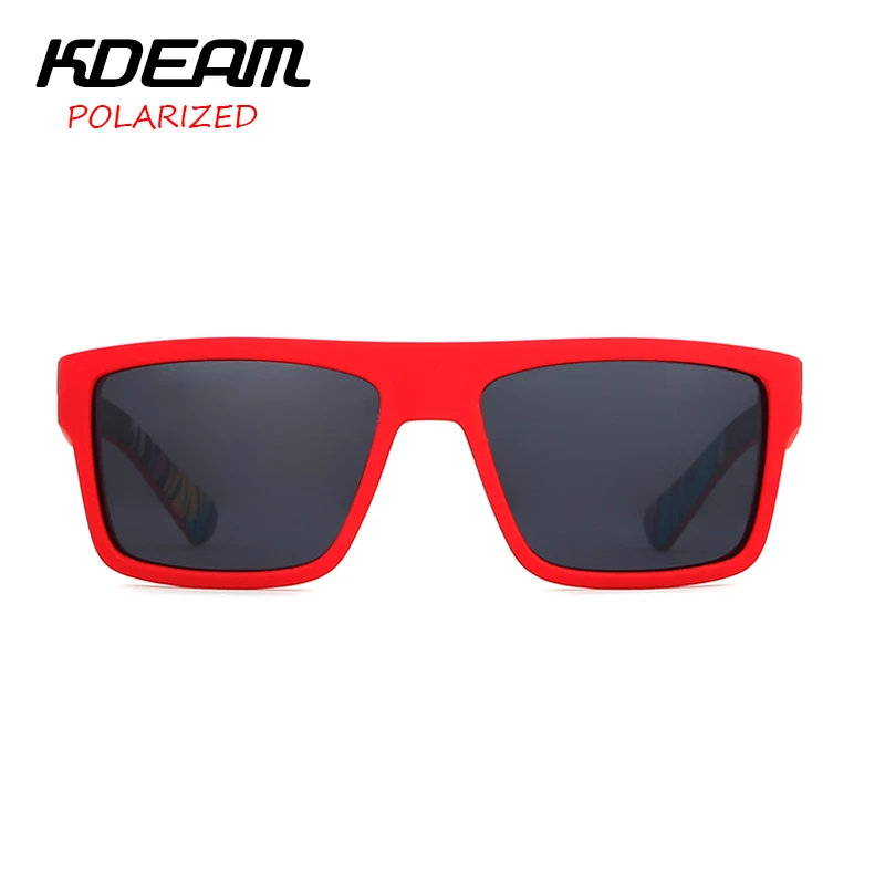 Online 2019 New KDEAM Sports Sunglasses Men HD Polarized Sun Glasses Red Square Frame Reflective Coating Mirror lens UV400 KD05X C5