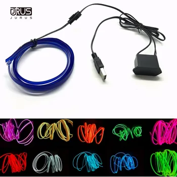 

JURUS 1Meter Auto Decoration USB Car Interior light EL Wire Rope Tube Line With 5V Inverter 10 Colors Neon Light Car-styling