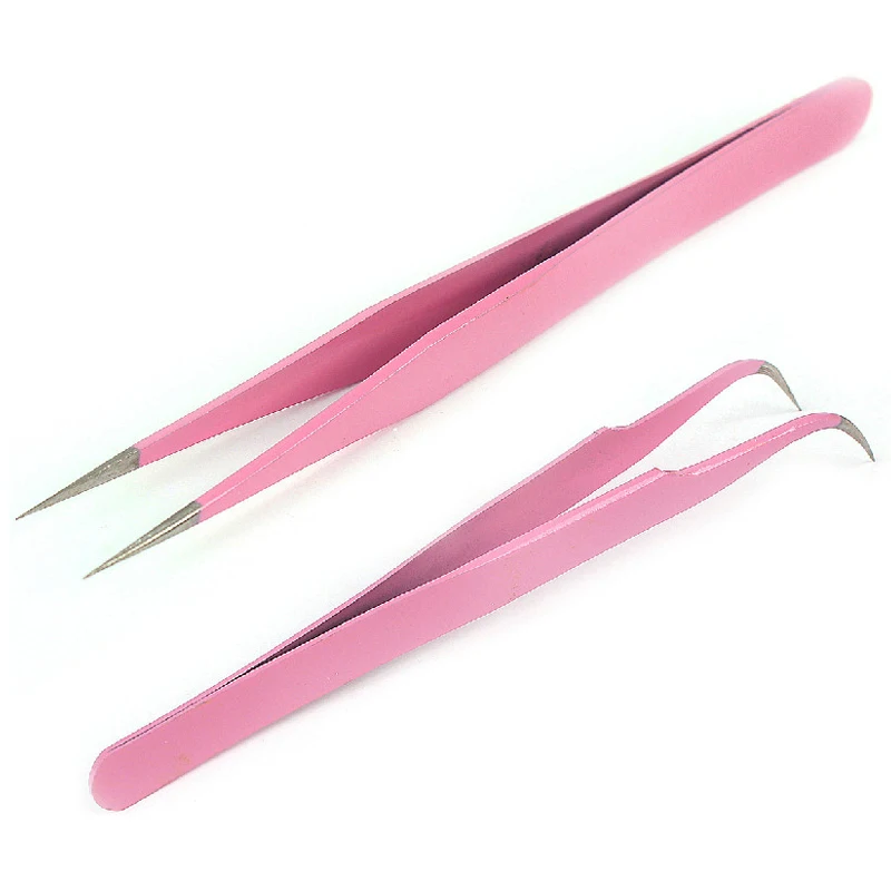 Профессиональный розовый Антистатический пинцет для ресниц из нержавеющей стали для наращивания ресниц макияж прямой или изгиб