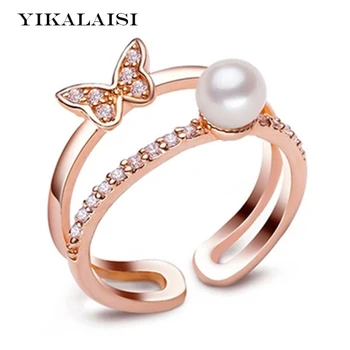 

YIKALAISI 2017 Pearl Ring Jewelry Butterfly Open Ring Freshwater Pearl Wedding Rings 925 Sterling Silver jewelry Rings For Women