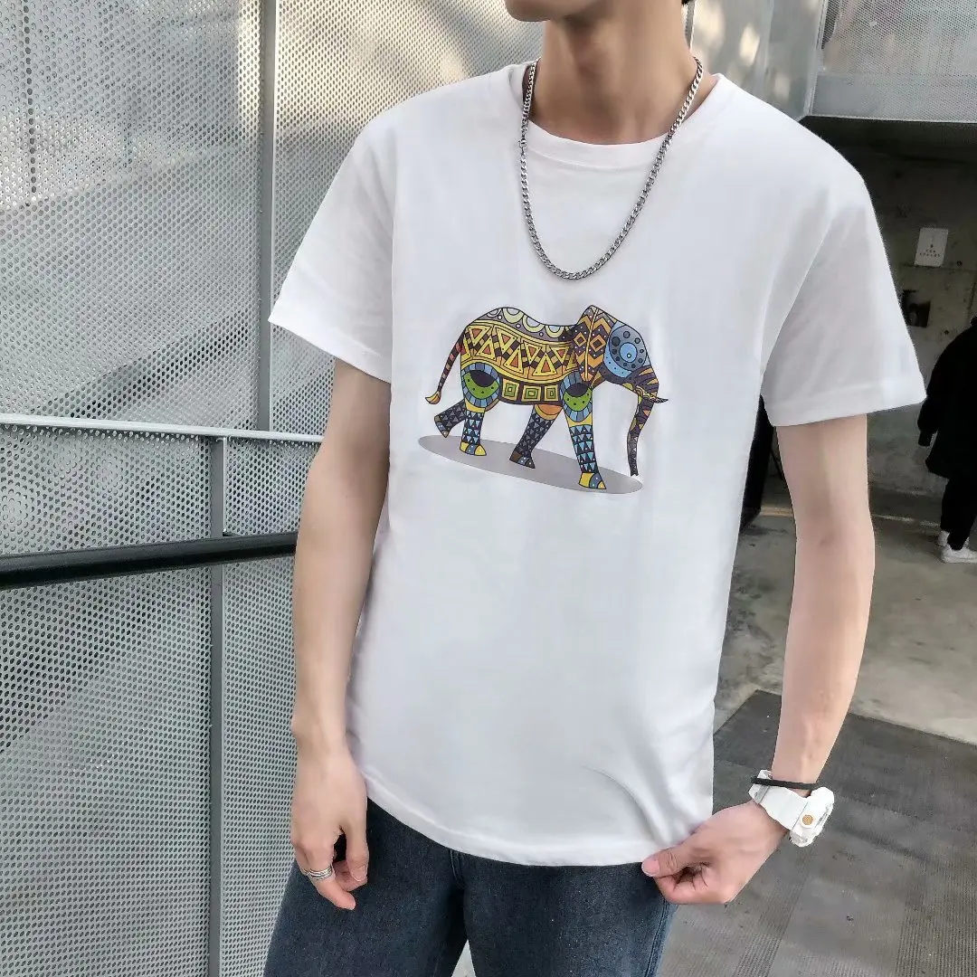 

Mr.nut summer student port wind men's short-sleeved T-shirt Japanese trend cartoon print round neck slim tshirt