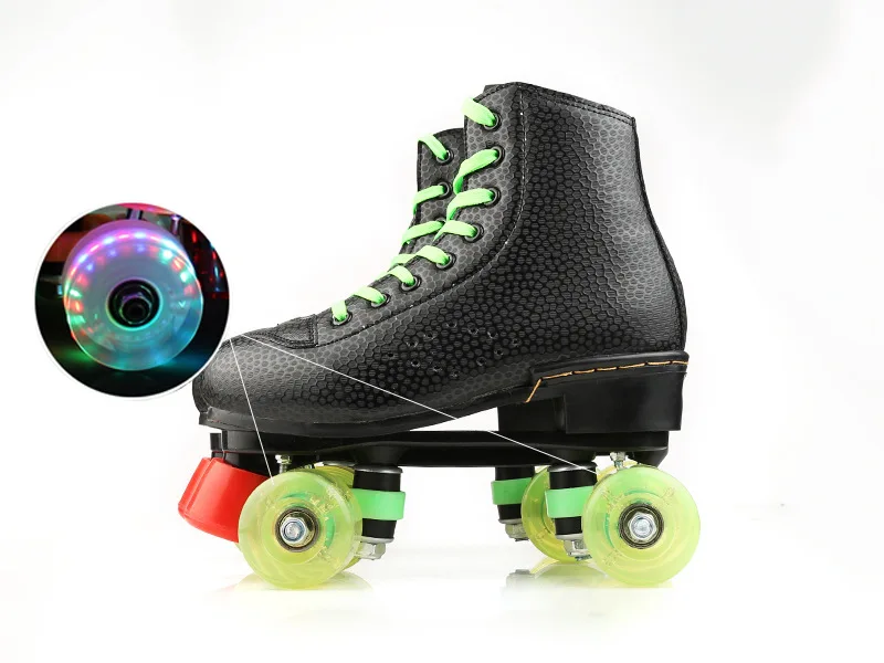 

LK720 Genuine Leather Roller Skates Double Line Skates Men Adult Two Line Skating Shoes Patines with PU 4 Wheels