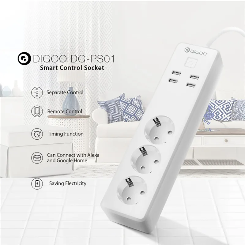 DIGOO 2200 Вт DG PS01 штепсельная вилка ЕС умная лента питания работает с Alexa умный дом USB