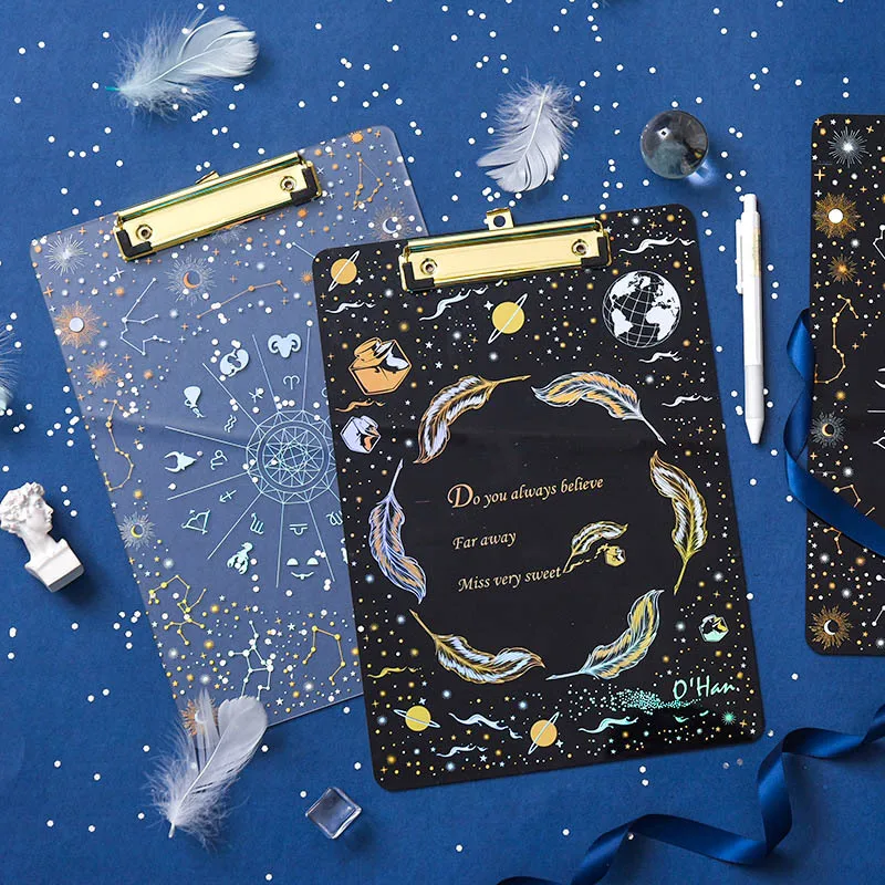 

Starry Sky File Folder Transparent Clipboard Stationery A4 Student Writing Board Hard Plastic Folder Articulos De Oficina