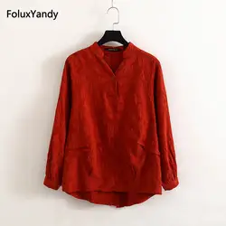 Блузка с треугольным вырезом плюс Размеры 3 4 XL с длинным рукавом Для женщин Повседневная блузка рубашка kkfy1011