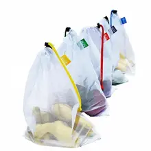 

10pcs/lot Reusable Mesh Produce Bag Kitchen Fruit Vegetable non-woven fabric Grocery Eco Friendly Pouch Drawstring Storage Bags