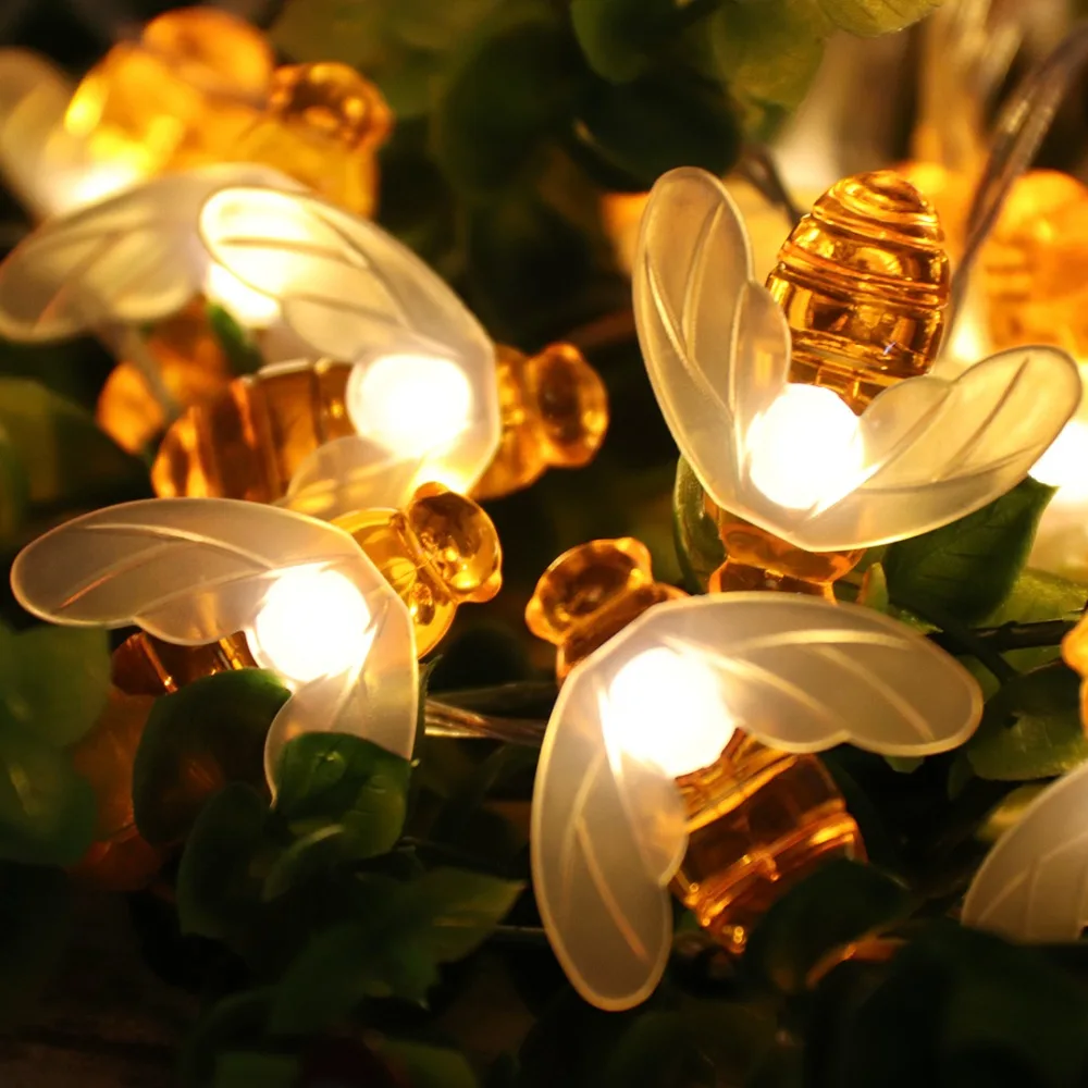 Креативный 10 Светодиодный светильник-гирлянда в форме пчелы, праздничное украшение, светящаяся сказочная гирлянда, светильник, батарея для рождества, Рамадан, вечерние, HL