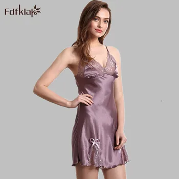 

Summer Sexy Silk Nightgowns Lace Satin Nightwear Spaghetti Strap Sexy Night Clothes Womens Sleepwear Women's Lingerie E1115