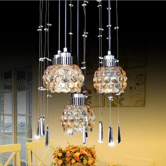 purple/tea color crystal glass 4/6 heads led pendant lamp for living room dining room 1901