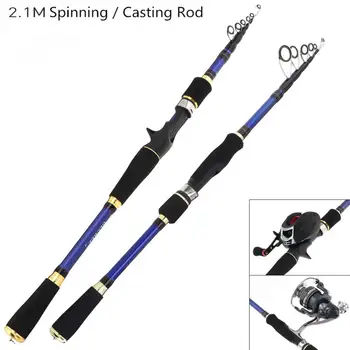 

2.1m durable Carbon Fiber Lure Fishing Rod MH Power Spinning Casting Rod 6 Section Telescopic Ultra Light Travel Fishing Pole