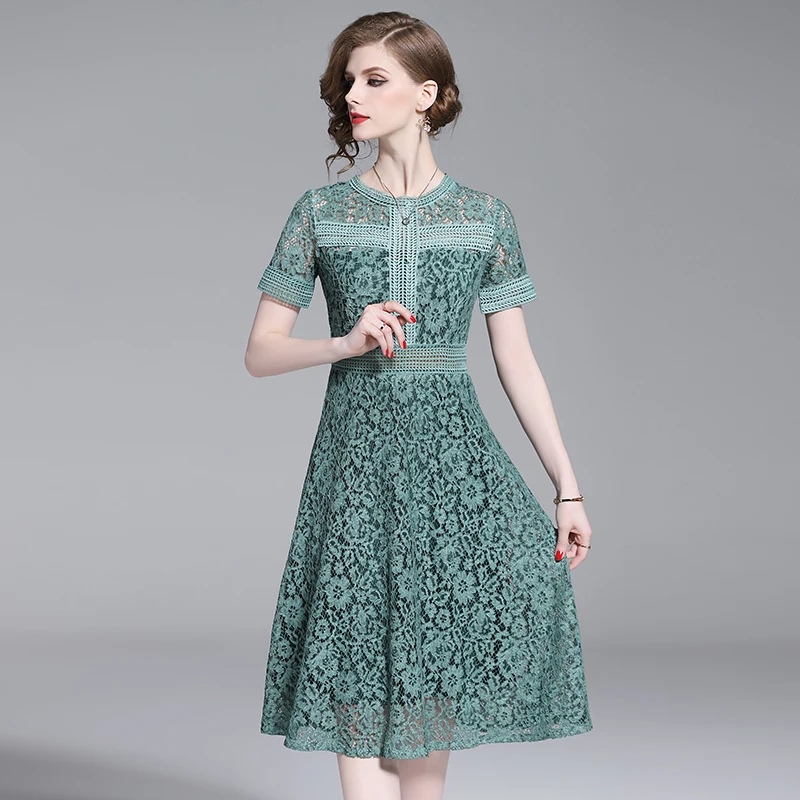 HAMALIEL S XXL высокое качество женское платье Vestidos летнее зеленое открытое кружевное