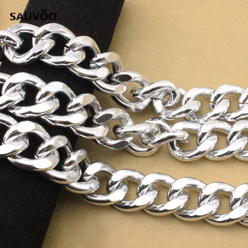 

SAUVOO 1meter/lot Silver Color Aluminum Chunky Big Link Chain 22.5*28*6mm Bracelet Necklace Jewelry Findings DIY Material F1657