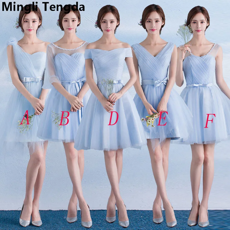 

Mingli Tengda Simple Blue V Neck Bridesmaid Dresses with Bow Sashes 2018 Elegant Dress Women for Wedding Party vestido de festa