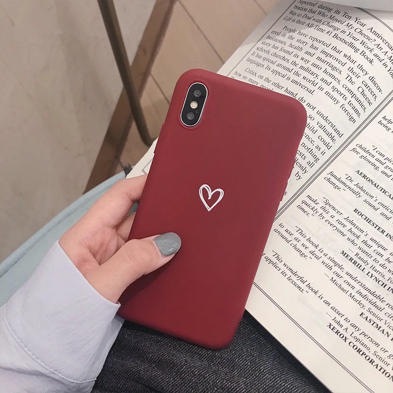 

Heart-shaped phone case for iPhone6 6P solid color simple back cover silicone soft case iPhone7 7p 8 8p TUP iPhoneX XS XR MAX