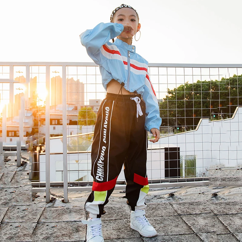 Hip Hop Dance Costumes Long Sleeved Jacket Black Pants Street Stage Clothes Child Dance Jazz Outfits Performance Wear DN2785