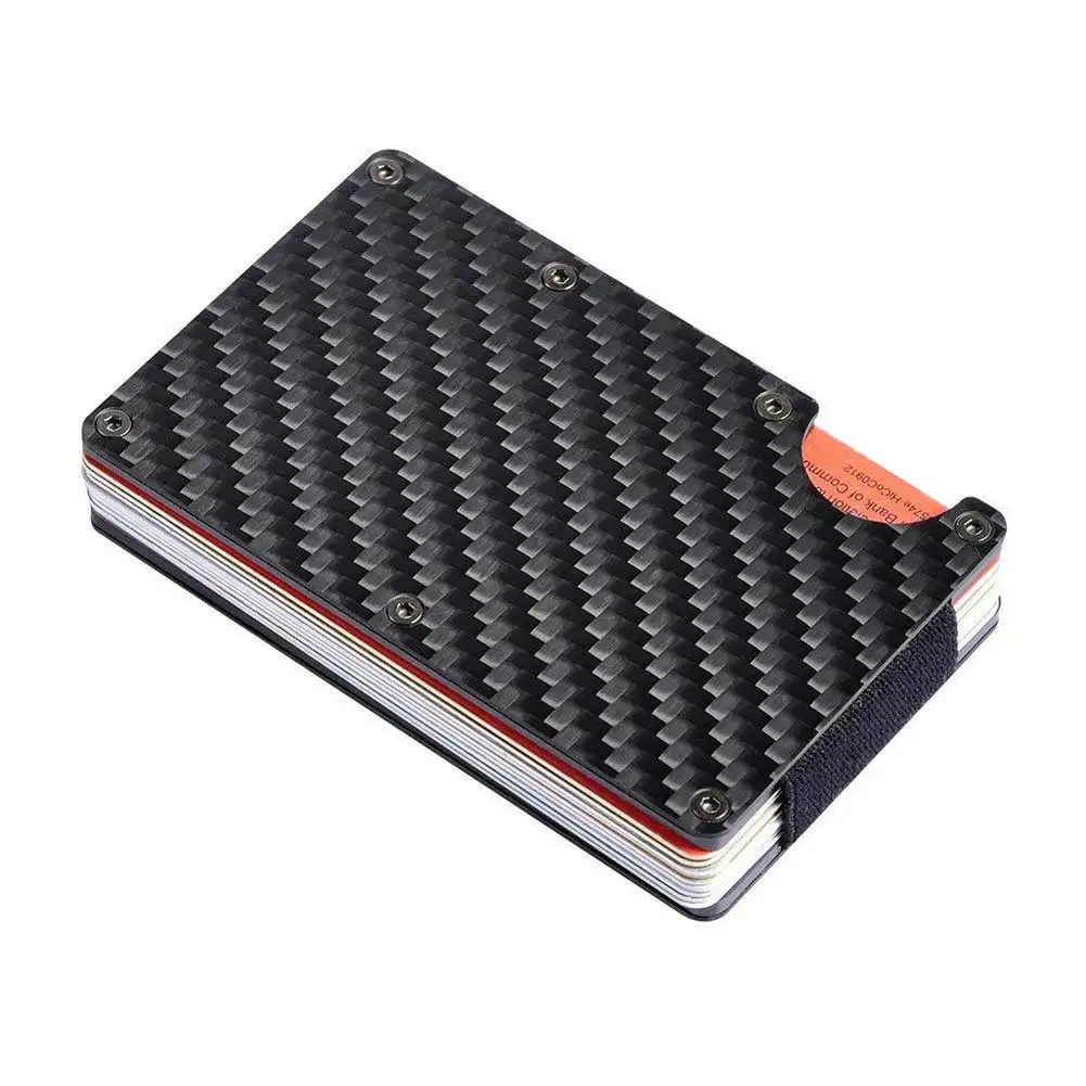 

High Quality Man Slim Carbon Fiber Credit RFID Non-scan Metal Wallet Money Clip Purse Wholesale Popular