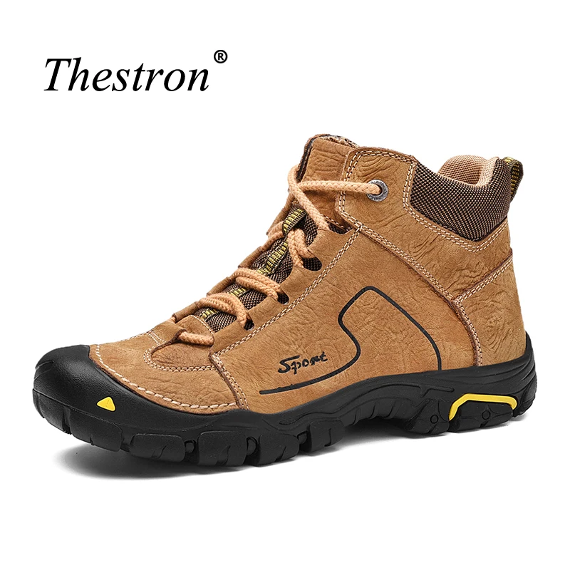 

High Top Man Mountain Hiking Shoes Khaki Black Hunting Boots Autumn Winter Outdoor Climbing Shoes Comfortable Walking Boots