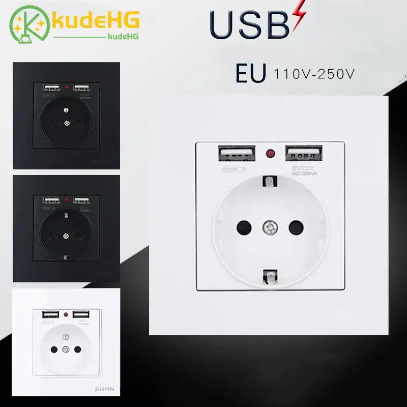 

EU European Power Electrical Panel Wall Tabletop Desktop Internal 230V Socket Outlet W/ USB German Type F Schuko Plug Adaptor 23