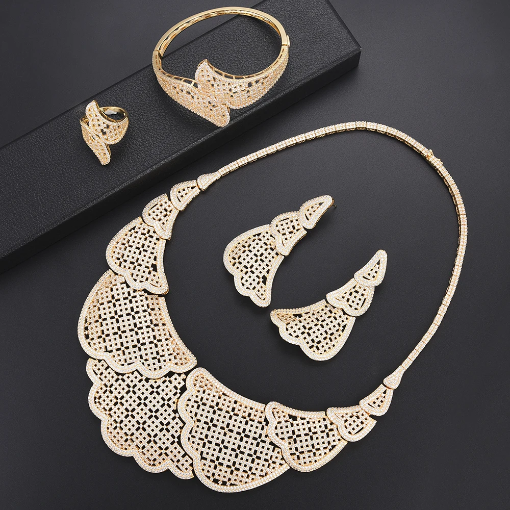 

Luxury dubai gold jewelry sets for women Necklace Earrings fashion jewelry Set Bracelet Ring wedding jewelry For Women