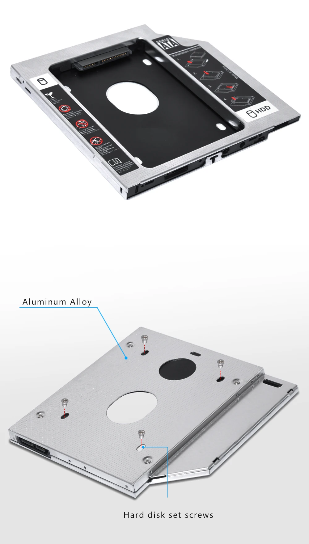 Sunvalley алюминиевый сплав 9,5 мм SATA To SATA 3,0 2nd hdd caddy 2," HDD SSD чехол для ноутбука DVD/CD-ROM Оптический отсек 10 шт./лот