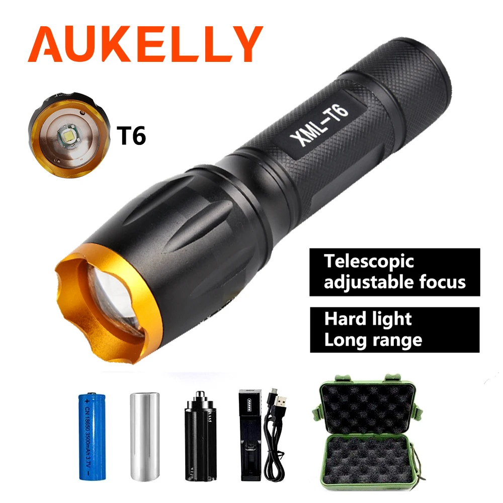 Aukelly светодиодный перезаряжаемый фонарик XML T6 linterna torch 4000 люмен 18650 батарея для