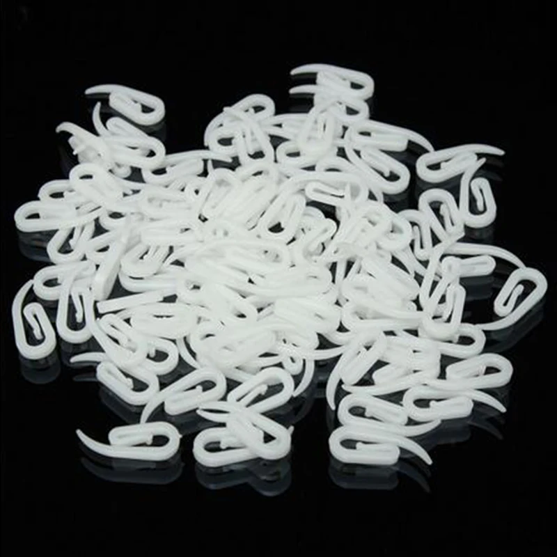 

100 x CURTAIN HOOKS FOR CURTAINS WITH HEADER TAPE WHITE PLASTIC NYLON NEW