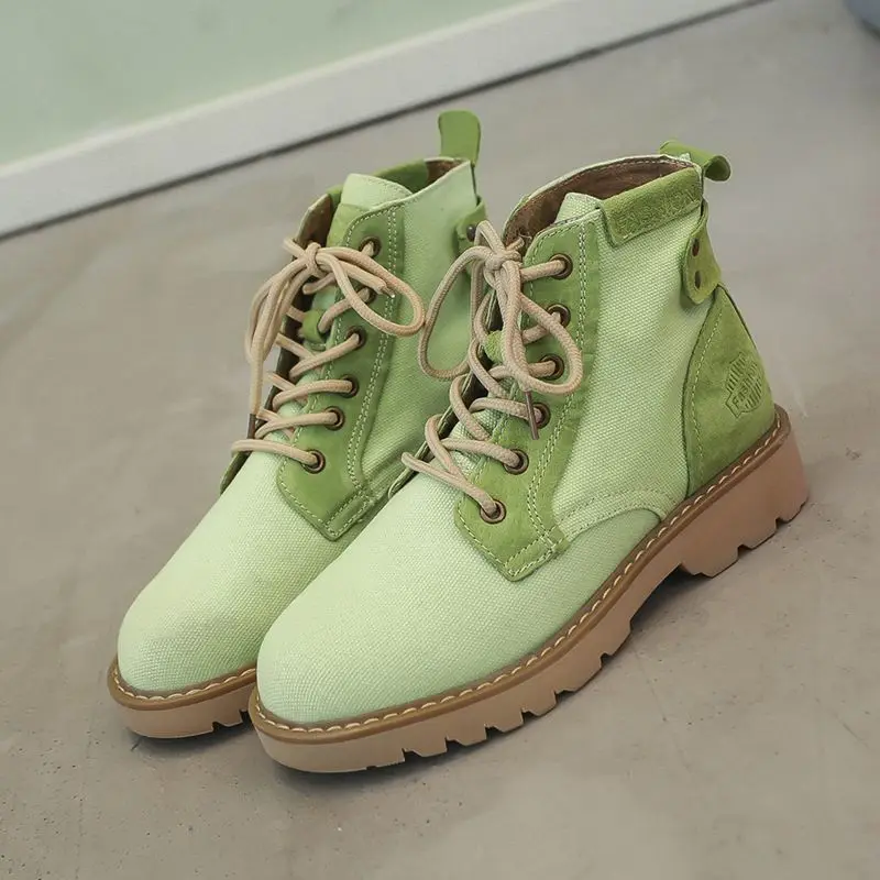 

SAILING LU Lace-Up Short Women Ankle Boots Platform Vintage Candy Colors Casual Shoes Woman Autumn Walking Flats Shoes XWX6945