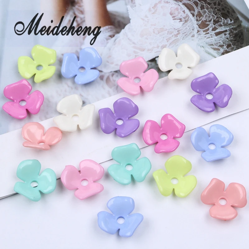 22mm 45PC Wholesale Bend Three Petal Flower Beads Spring Soid Color DIY