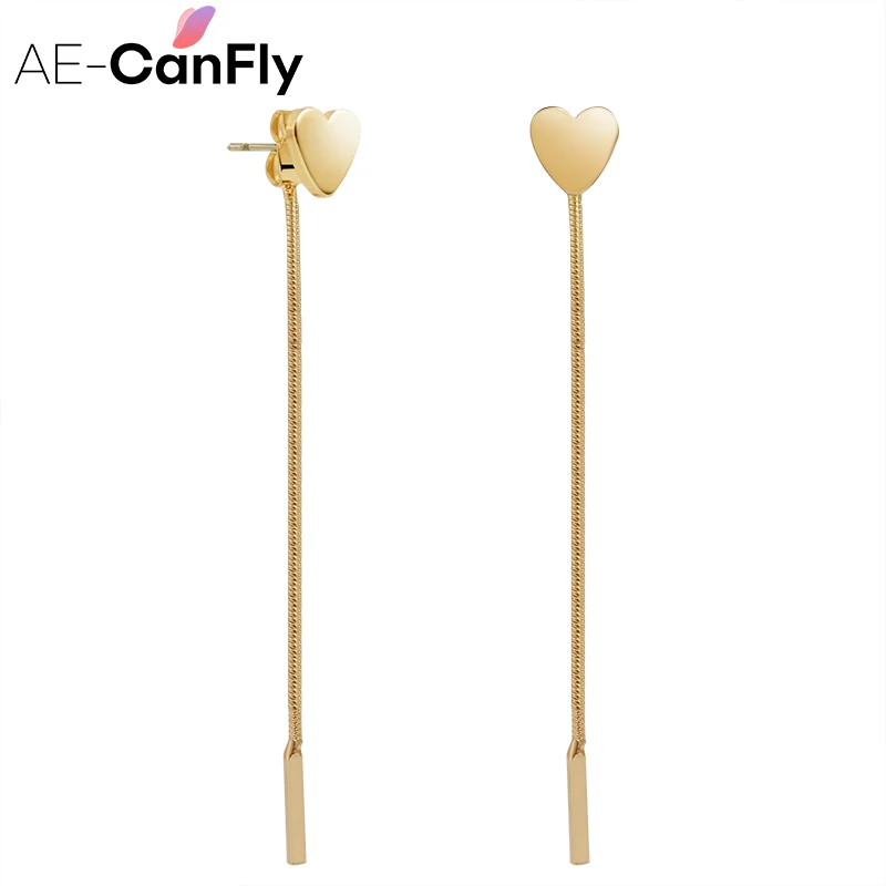 AE CANFLY простые линии Длинные Серьги для Для женщин сердце цвета: золотистый