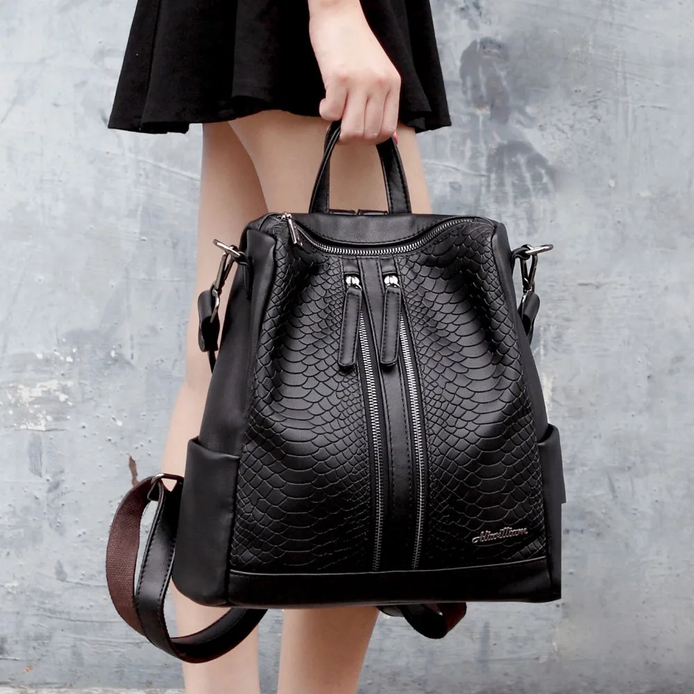Новый женский кожаный рюкзак черный Mochila Feminina большой школьный для девушек