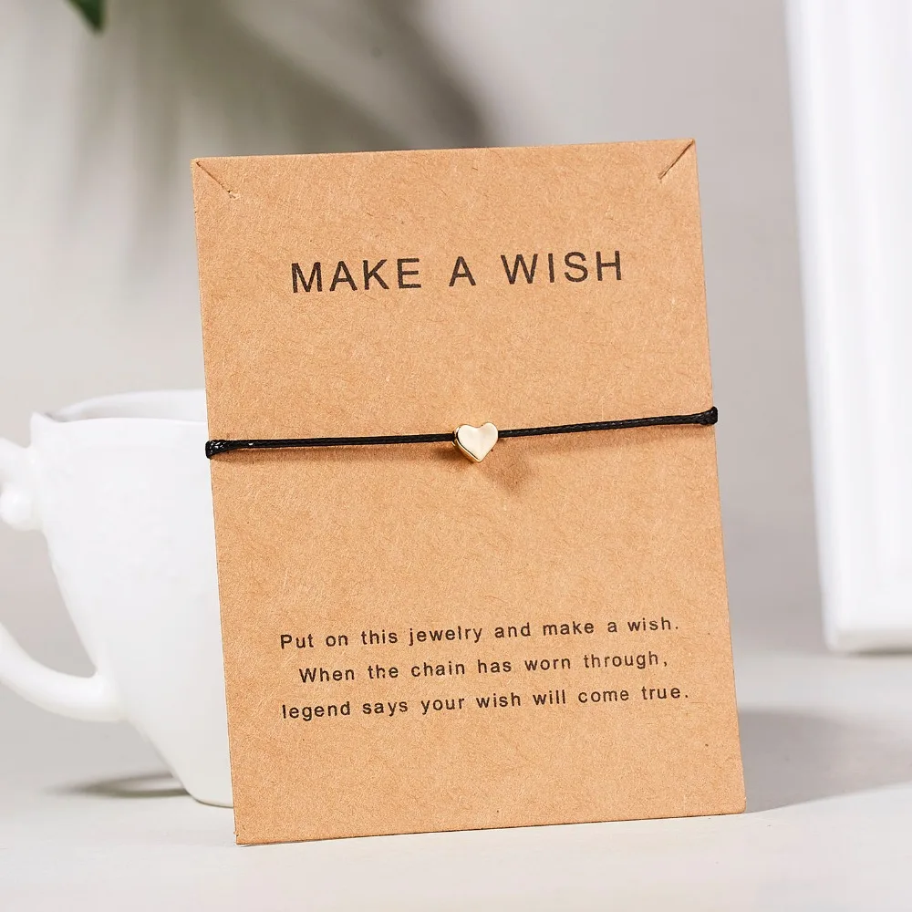 10*7.5cm Make a Wish Papper Card Love Woven Adjustable Bracelet Fashion Jewelry Gift For Women,Men,Kids