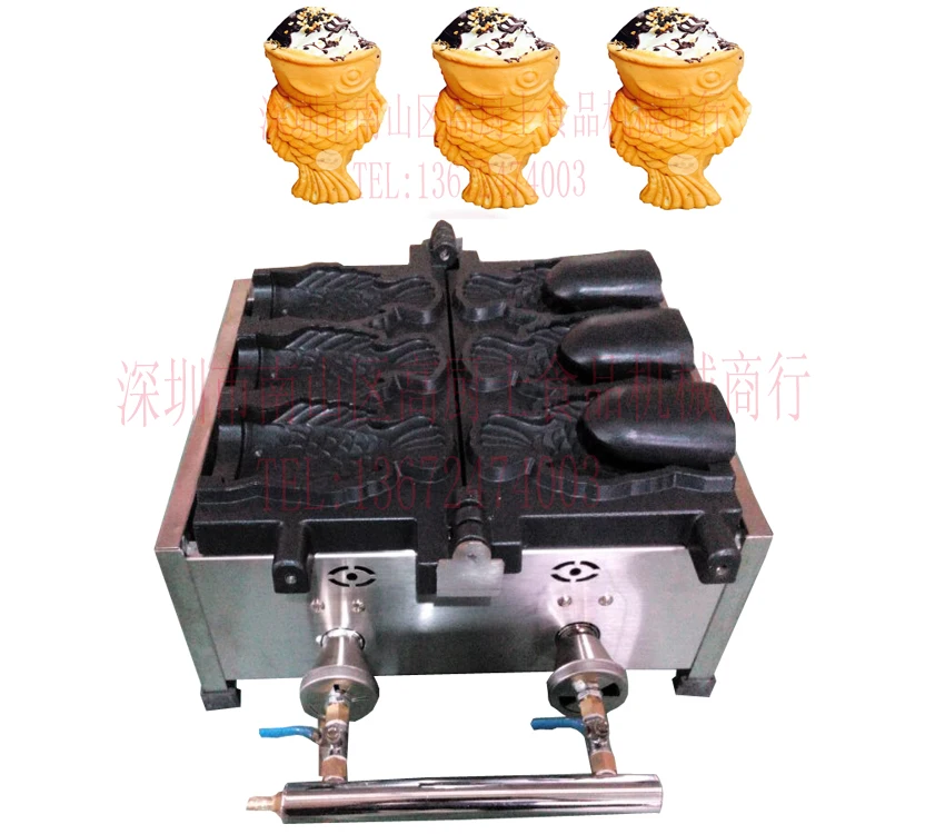 free shipping Hot  sale Gas type Ice Cream Taiyaki machine Fish cone waffle maker