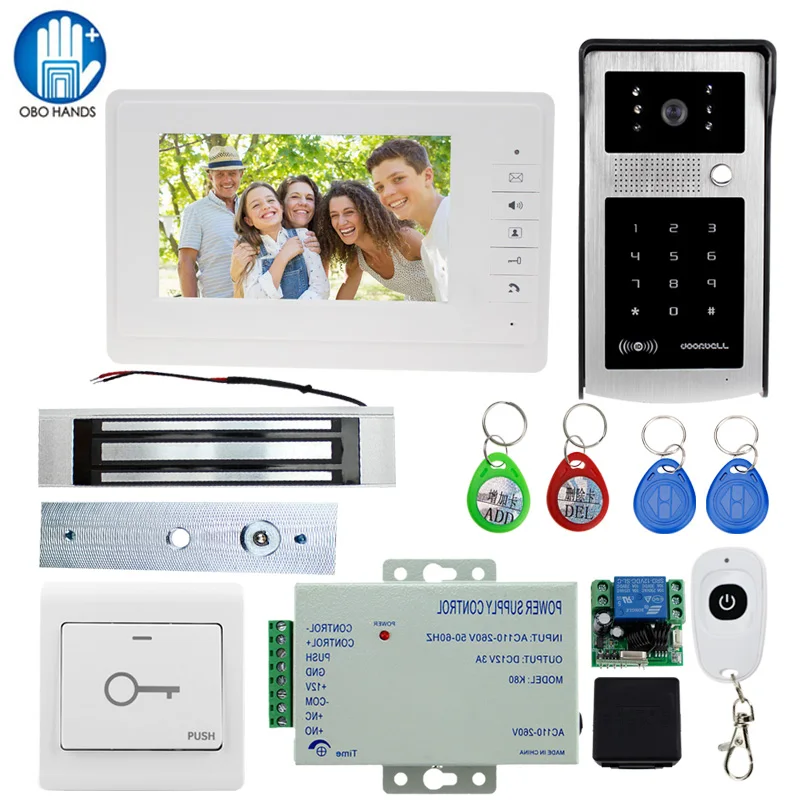 

7" TFT LCD Screen Home Access Control Video Doorbell Intercom Night Vision CMOS Outdoor Security Camera with 180kg Magnetic Lock