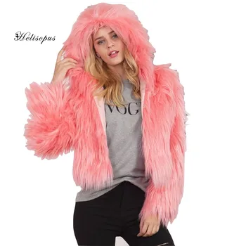 

Helisopus 2020 Autumn Winter Women New Faux Fur Coat Fashion Hooded Short Coats Women's Long Sleeve Thicken Warm Outwear