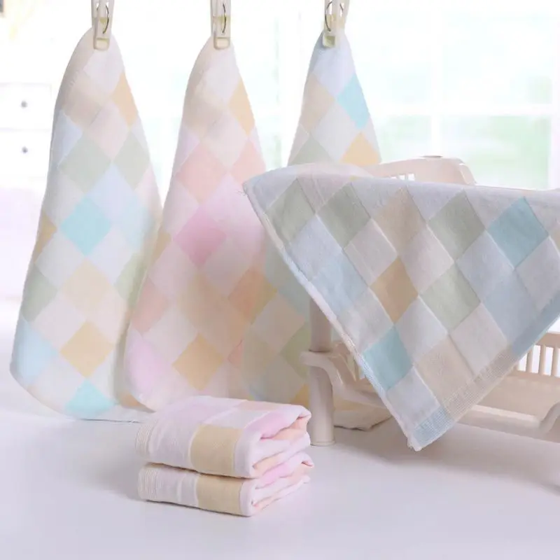 

25*25cm Cute Cotton Absorbent Drying Bath Beach Towel Washcloth Swimwear Plaid Print Baby Towel